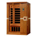Seen from the right, Golden Designs Dynamic Venice 2 Person Low EMF Far Infrared Sauna shows its cedar side wall, glass door and carbon panels