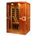 Seen from the right, Golden Designs Dynamic Venice Elite 2 Person Ultra Low EMF Far Infrared Sauna shows its glass door, backrest and side carbon panels
