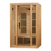 Seen from the right, Golden Designs Maxxus Seattle 2 Person Low EMF Far Infrared Sauna shows its hemlock side wall, glass door and carbon panels