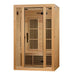 Seen from the right, Golden Designs Maxxus Seattle 2 Person Near Zero EMF Far Infrared Sauna shows its hemlock side wall, glass door and floor heater