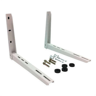 Senville 2 Piece Outdoor Wall Mount/Bracket for Mini Split (6000-12000 BTU) with two white steel mounting brackets, rubber vibration pads, and installation hardware