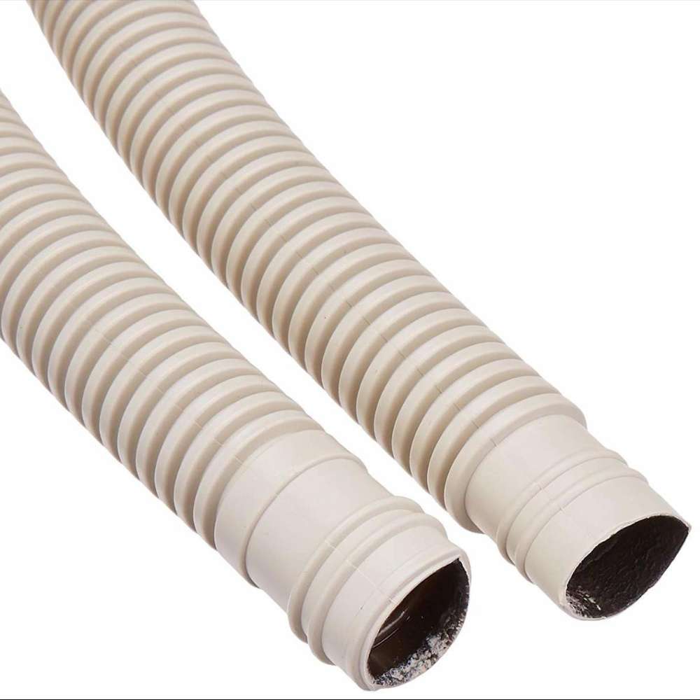 Senville 20ft. Drain Hose for Mini Split Air Conditioner shown with close-up views of the flexible corrugated hose and open ends