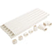 Senville 20ft. Line Set Cover Kit for Mini Split AC displayed with multiple straight covers and matching fittings for a complete mini split line concealment system