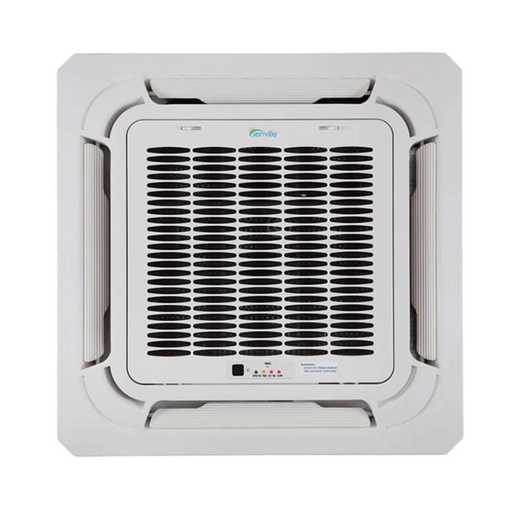 Senville 24000 BTU Ceiling Cassette Air Conditioner - Heat Pump - SENA/24HF/IC ceiling cassette unit with a sleek square vent design for hidden heating and cooling