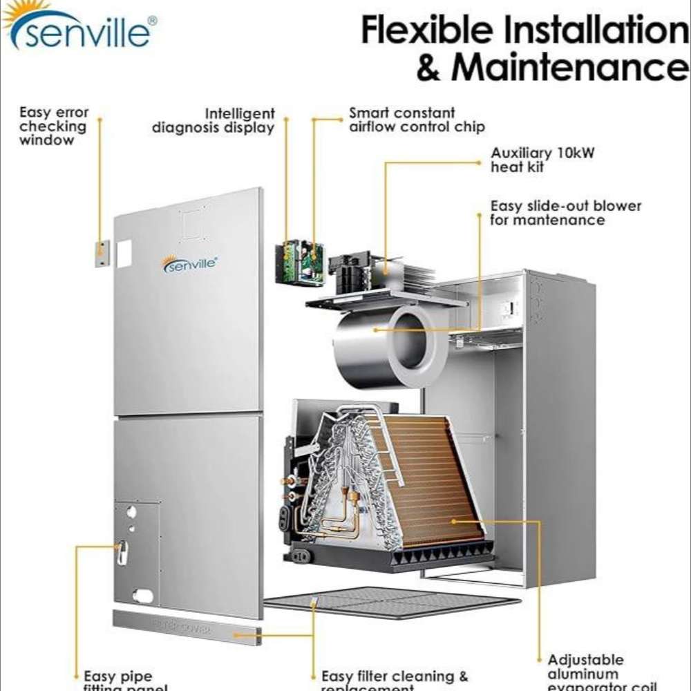 Senville 24000 BTU Central Air Conditioner Heat Pump System - SENDC-24HF features easy maintenance access and adjustable airflow components