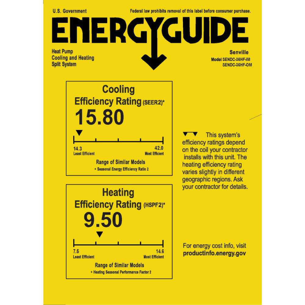 Senville 24000 BTU Central Air Conditioner Heat Pump System - SENDC-24HF showcases high-efficiency SEER2 and HSPF2 energy ratings