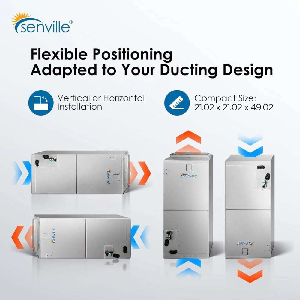Senville 24000 BTU Central Air Conditioner Heat Pump System - SENDC-24HF supports flexible vertical and horizontal installation options