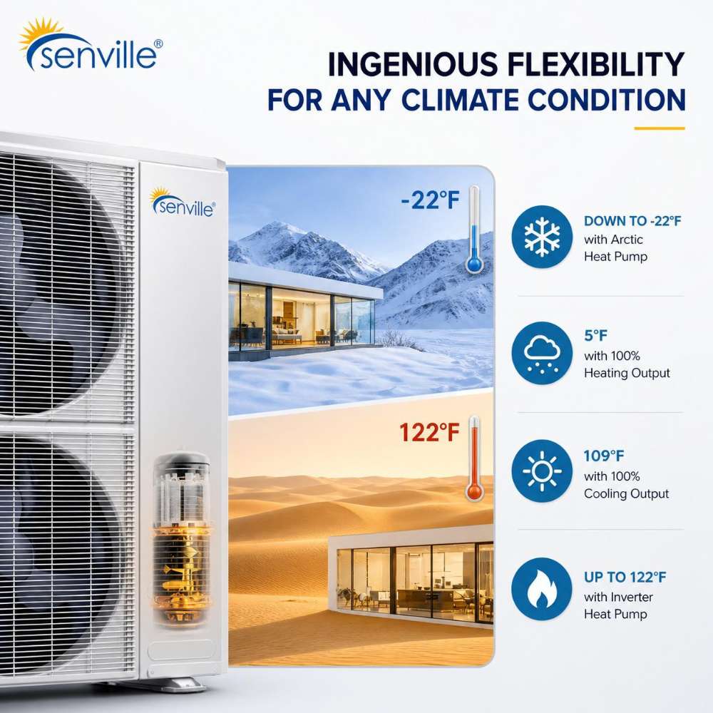 Senville 36000 BTU Central Air Conditioner - Heat Pump - SENDC-36HF built for reliable heating and cooling in extreme hot and cold climates