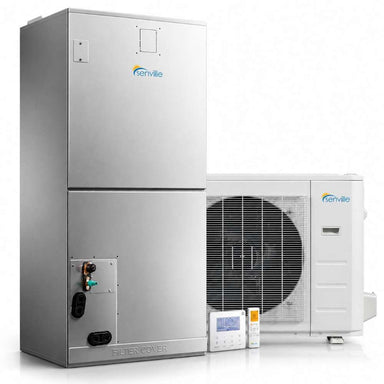 Senville 36000 BTU Central Air Conditioner - Heat Pump - SENDC-36HF indoor air handler and outdoor condenser with thermostat and remote control