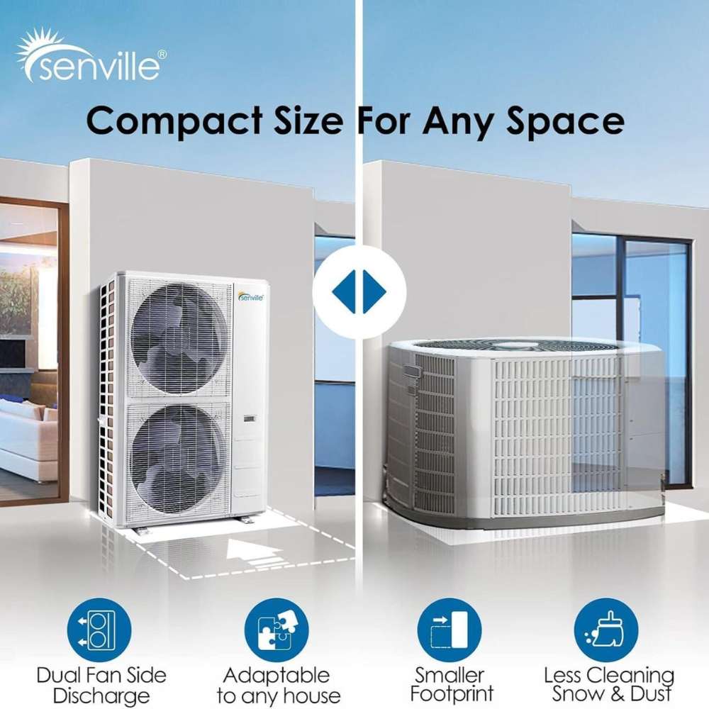 Senville 48000 BTU Central Air Conditioner Heat Pump System - SENDC-48HF compact outdoor unit with a space-saving footprint