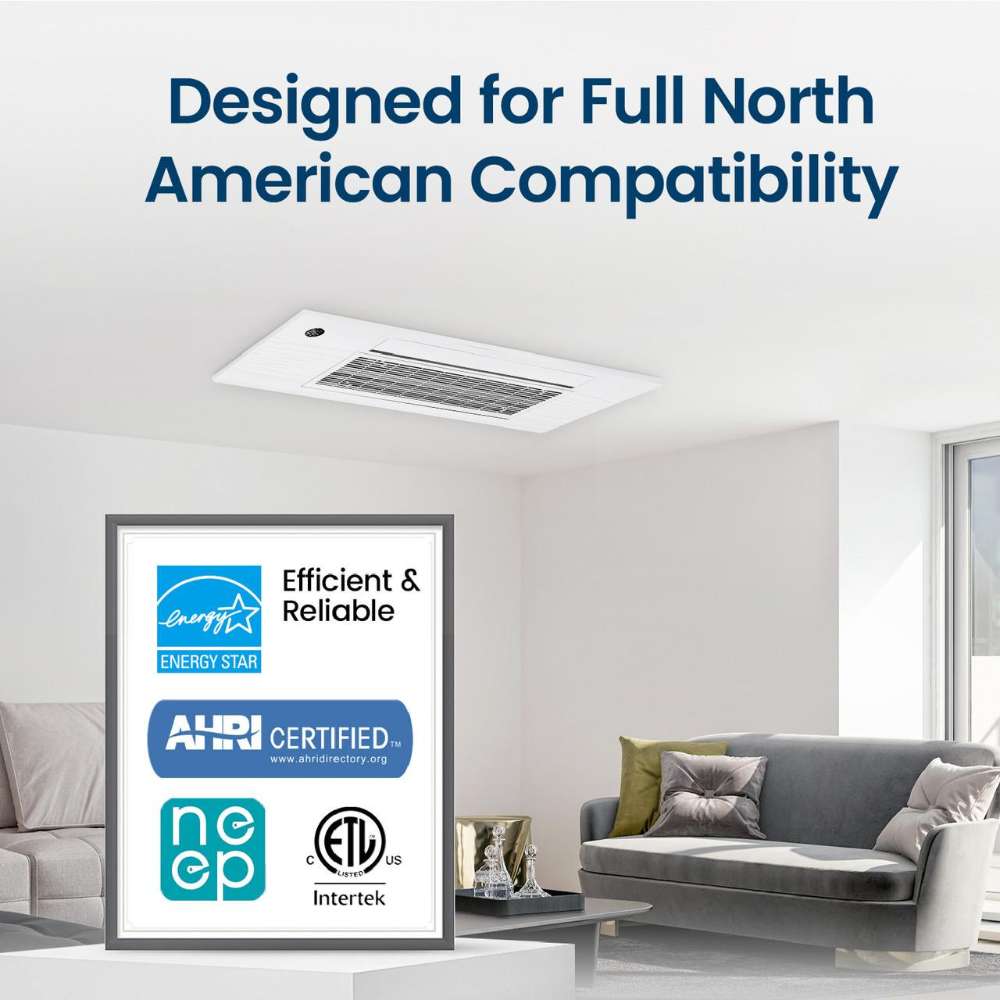 Senville 9000 BTU 1-Way Cassette Air Conditioner - Heat Pump - SENA-09HF-1WC with Energy Star and AHRI-certified performance