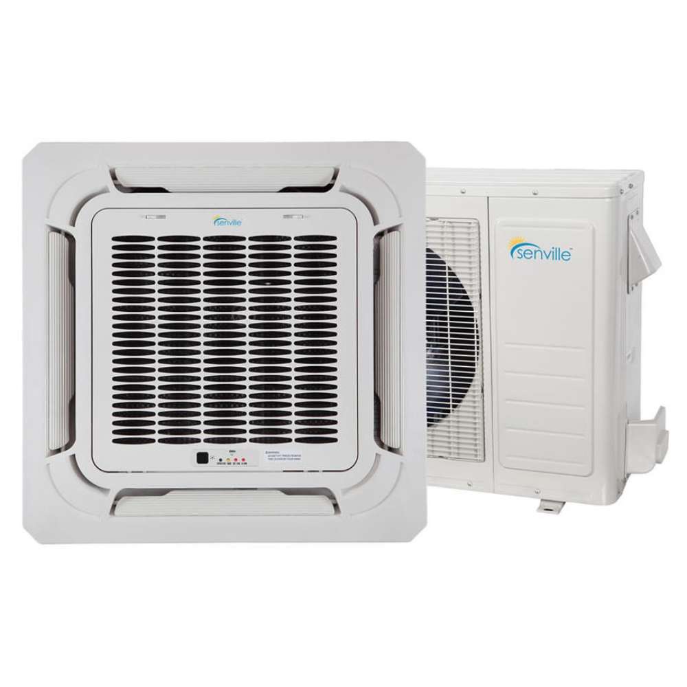 Senville 9000 BTU Ceiling Cassette Air Conditioner - Heat Pump - SENA/09HF/IC indoor and outdoor mini split system components