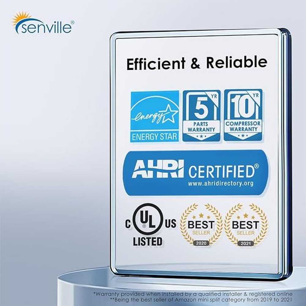 Senville 18000 BTU Dual Zone Mini Split Air Conditioner - Heat Pump - SENA18HFD is Energy Star certified, AHRI certified, and includes up to a 10-year warranty