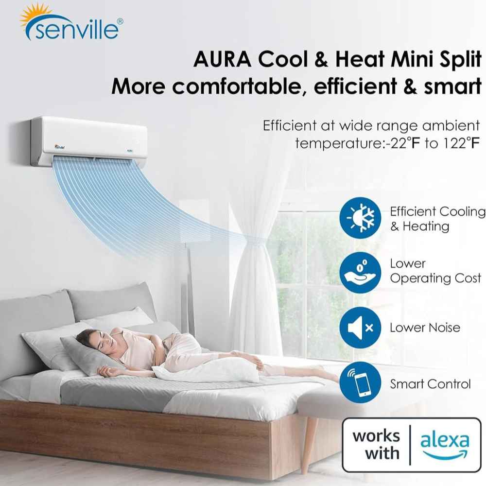 Senville 24000 BTU Mini Split Air Conditioner - Heat Pump - SENA24HF cools a bedroom quietly and works with Alexa