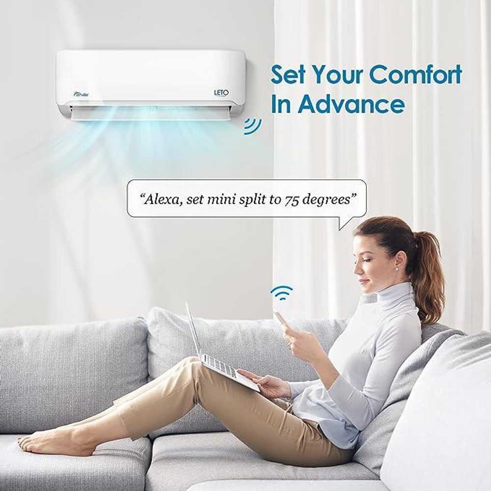 Senville 9000 BTU Mini Split Air Conditioner - Heat Pump - SENL09CD110V is shown working with Alexa