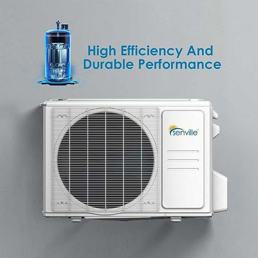 Senville 9000 BTU Mini Split Air Conditioner - Heat Pump - SENL09CD110V outdoor unit is highlighted with a graphic