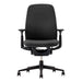 Shown from the front, Crate & Barrel Haworth Zody Upholstered Charcoal Office Chair includes a cushioned backrest, padded seat, and sturdy rolling base