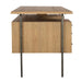 Shown from the side, Crate & Barrel Sedgwick Solid Oak Wood Desk with Storage highlights its slim metal frame and floating desktop