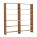 Shown on a white background, Crate & Barrel Terrazza Natural Oak 5-Shelf Bookcases, Set of 2 features two connected open bookcases with ten shelves in a natural oak finish