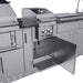 Side cabinet under the grill with an open door for storage in the Sunstone Alamo 10ft Outdoor Cabinet Island Package with Hybrid Grill