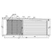 Side elevation drawing of GardenHouse24 USA Kaarlo 70 Garden Room shows a sloping roof, slatted terrace screen, and wall dimensions