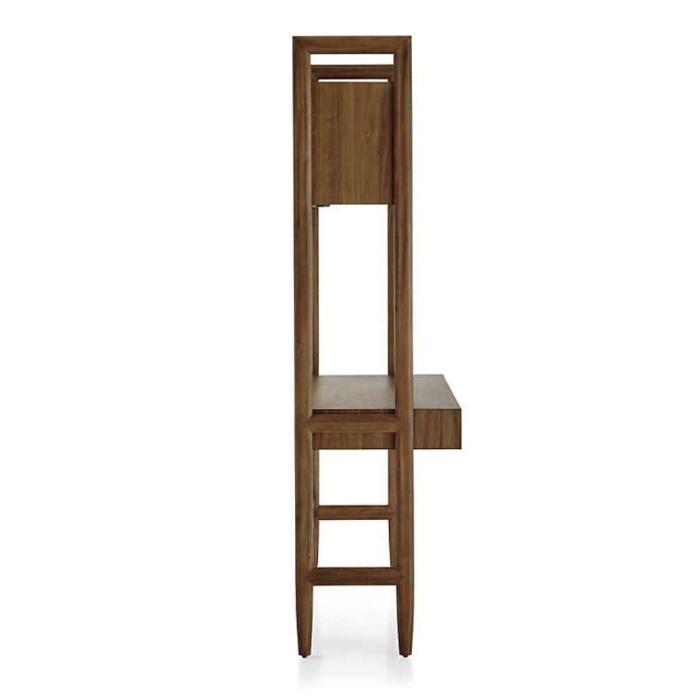Side profile highlights the slim, space-saving design of Crate & Barrel Tate Walnut Bookcase Desk with Outlet