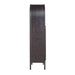 Side profile of Crate & Barrel Annie 38" Charcoal Brown Storage Cabinet showcasing its slim depth and arched design