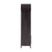 Side profile of Crate & Barrel Annie 38" Charcoal Brown Wood Storage Bookcase with Shelves highlighting its slim design and rounded arch
