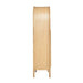 Side profile of Crate & Barrel Annie 38" Natural Storage Cabinet showcasing its slim depth and arched design