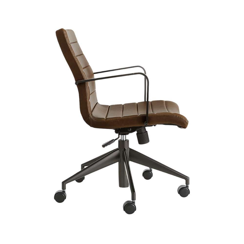 Side profile of Crate & Barrel Graham Brown Office Chair with adjustable height and caster wheels