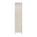 Side view of Crate & Barrel Annie 38" Whitewashed Wood Storage Bookcase with Shelves showing its slim profile and arched shape