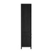 Side view of Crate & Barrel Keane 40" Black Wood Storage Bookcase showcasing its slim profile and clean lines