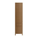 Side view of Crate & Barrel Keane 40" Driftwood Storage Bookcase showcasing its slim profile and clean lines
