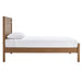 Side view of Crate & Barrel Keane Solid Driftwood King Bed showing its low-profile frame, tall headboard, and straight legs
