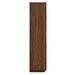Side view of Crate & Barrel Lafayette 36" Walnut Open Storage Bookcase showing its slim profile and walnut wood grain