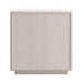 Side view of Crate & Barrel Lafayette 64" Whitewashed Desk with Outlets showing the solid side panel and low base