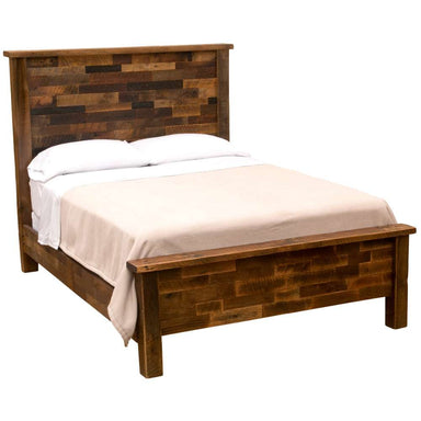 Side view of Fireside Lodge Barnwood Americana Bed fully dressed with pillows and a blanket