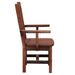 Side view of Fireside Lodge Barnwood Artisan Dining Arm Chair highlighting its sturdy legs, thick armrests, and solid barnwood construction