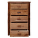 Side view of Fireside Lodge Hickory Log Five Drawer Chest shows solid wood panels and sturdy log posts