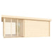 Side view of GardenHouse24 USA Kaarlo 70 Garden Room shows a wooden wall beside a slatted terrace screen