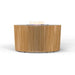 Side view of Westminster Teak Agora Fire Table highlights its modern round teak slatted design
