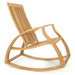 Side view of Westminster Teak Aria Rocker highlights its curved rocking base and angled backrest against a white background