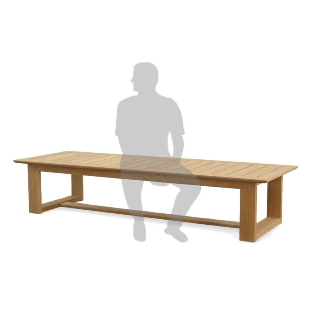 Side view of Westminster Teak Horizon High-Chaise Lounge Bench shows the backrest fully lowered