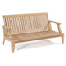 Side view of Westminster Teak Large Laguna Sofa with cream cushions and a sleek natural teak frame