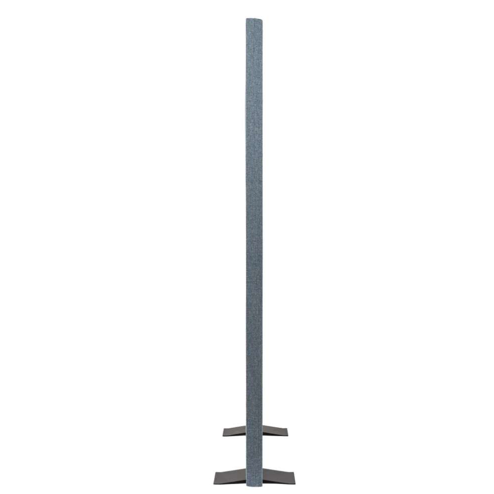 Side view of a slim gray acoustic panel mounted on GIK Acoustics Freestand Feet, highlighting its narrow profile and sturdy base