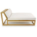 Side view of the chaise section from Westminster Teak Maya 4pc Lounge Set, showing a teak frame with a long cushion and a single backrest