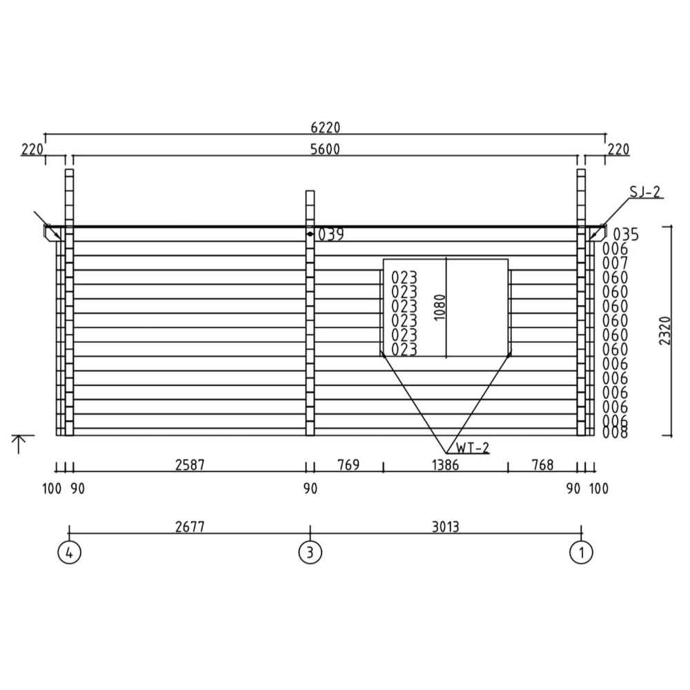 Side-view schematic shows the spacing and placement of the windows and exterior walls of the GardenHouse24 USA Skanderborg 90 Garden Room