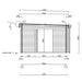 Side elevation diagram of the GardenHouse24 USA ALU Concept Lounge 44B Garden Room shows the sloped roof and wall panel construction details