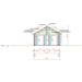 Side elevation drawing illustrates detailed roof trusses, structural supports, and precise measurements for the GardenHouse24 USA Francesca 70 Garden Room