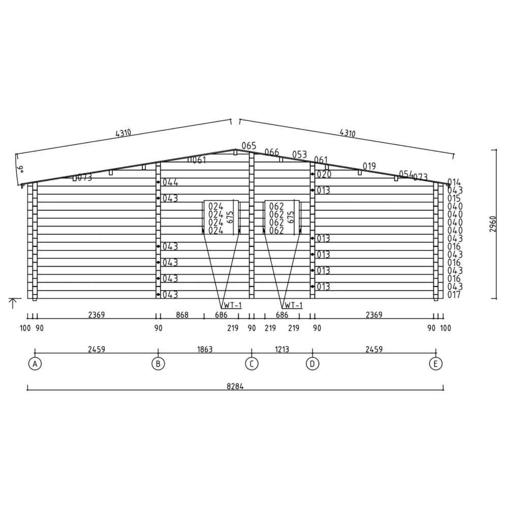 Side elevation plan outlines the external wall structure and roof pitch of the GardenHouse24 USA Skanderborg 90 Garden Room